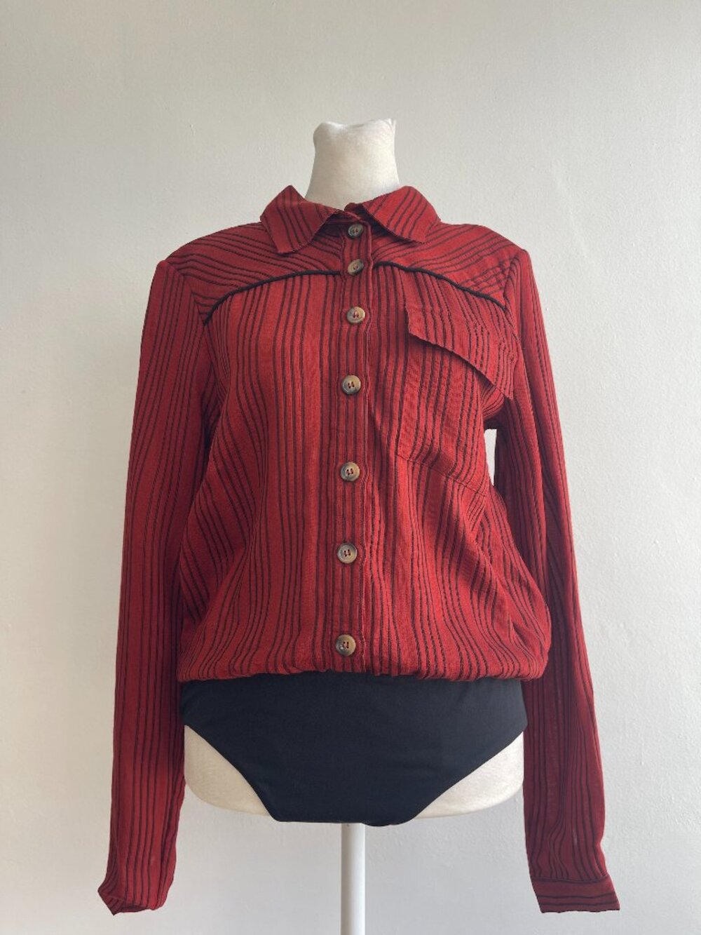 HOUSE OF HARLOW 1960 Striped Button Up Bodysuit Orange/Black